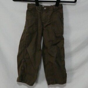Y2K BABY GAP Toddler 4 years Brown Linen Pants With Roll Tab Hems & Side Buttons